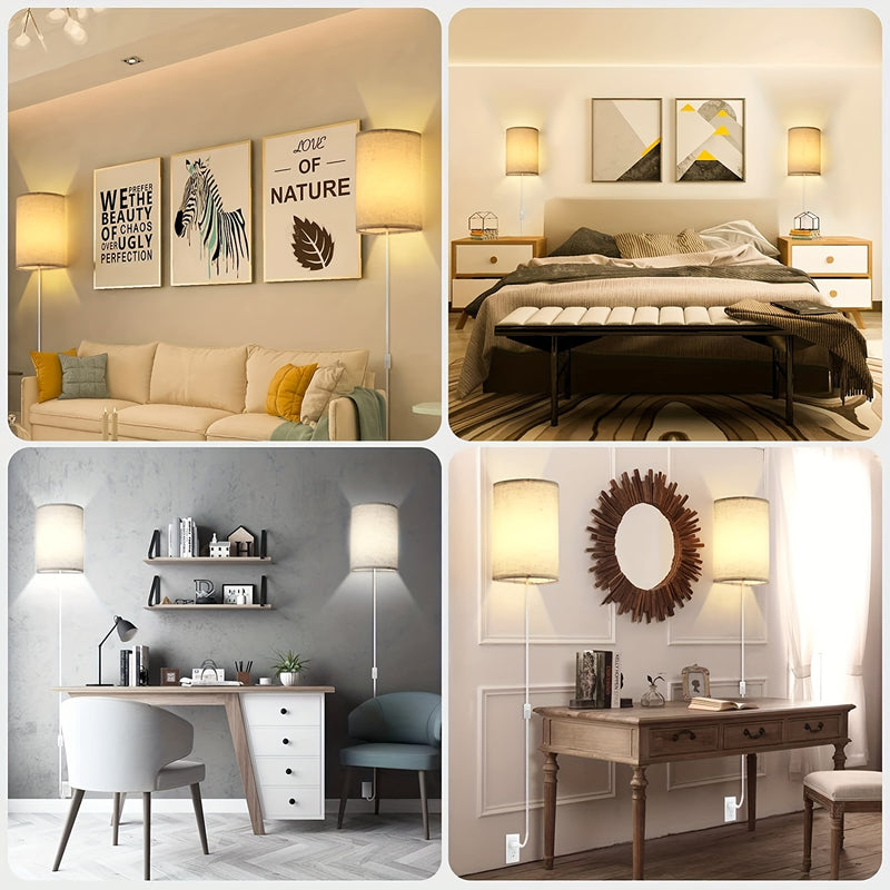 2 apliques de pared modernos de lino con interruptor de encendido/apagado, apliques de metal semiincrustados para dormitorio y sala de estar - Lámparas de pared de bajo consumo, accesorio de iluminación para el hogar
