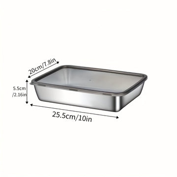 Juego de 3 contenedores de almacenamiento de alimentos de acero inoxidable con tapas negras, aptos para microondas, a prueba de fugas, reutilizables, forma cuadrada, cierre de tapa giratoria, uso múltiple, aptos para contacto con alimentos.