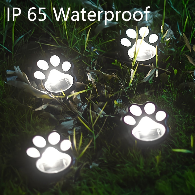 4 piezas 4 luces LED con huella de perro solar, para gato, cachorro, luces de huella animal para jardín, camino, césped, patio, decoración al aire libre