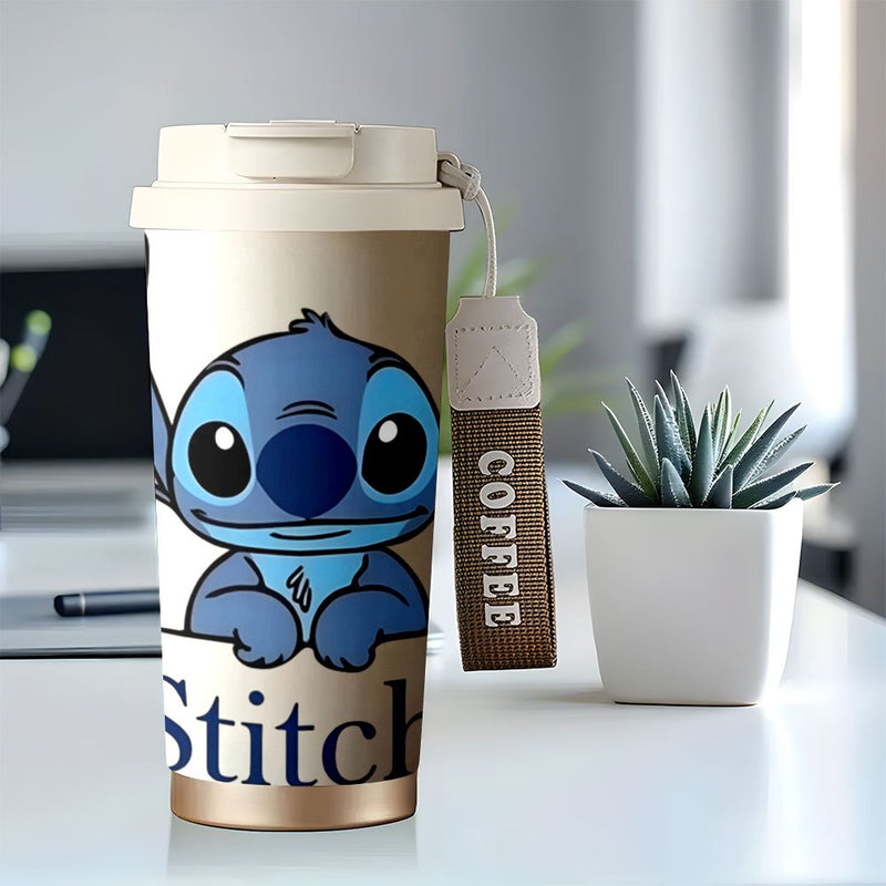 Taza de viaje de acero inoxidable de 18 oz Stitch - Aislada de doble capa, fácil de llevar, perfecta para bebidas calientes y frías, ideal para uso en el coche, soporte para bebidas en el coche | Diseño juguetón | Vaso aislado
