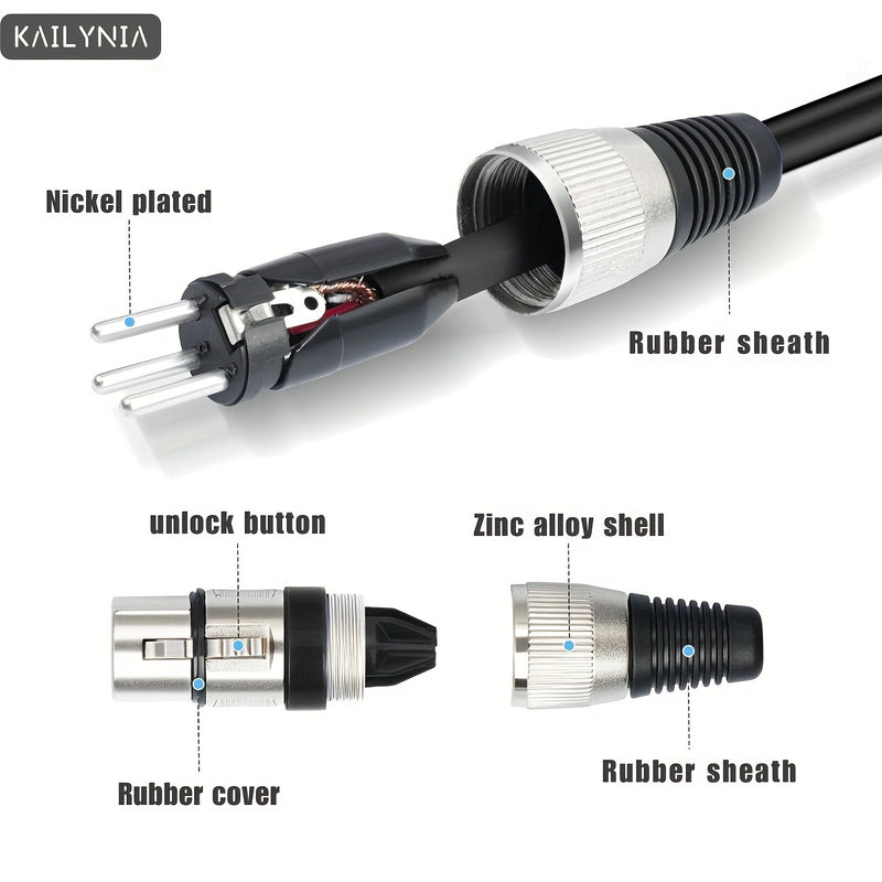 Cable de micrófono XLR de 3 pines KAILYNIA - 6 metros / 19,68 pies y 10 metros / 32,8 pies, cable negro duradero con conectores dorados, ideal para estudio, podcasting, amplificadores, cámaras y altavoces, cable de grabación de estudio | Cable de micrófo