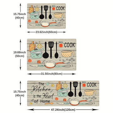 Alfombra de cocina moderna con diseño de cubiertos y letras, en poliéster, 1 unidad