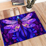 1pc Alfombra de Terciopelo con Estampado de Libélula Morada, Ideal para Cocina, Pasillo, Dormitorio, Baño, Sala, Entrada Interior/Exterior, Puerta Principal o Área de Estudio, Ligera y Antideslizante Lavable a Máquina