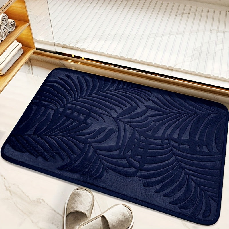 Tapete de entrada con relieve de hojas tropicales, antideslizante, absorbente para baño, lavable a máquina, rectangular de poliéster con respaldo de PVC, para cocina, decoración navideña, Halloween, Pascua, Hanukkah