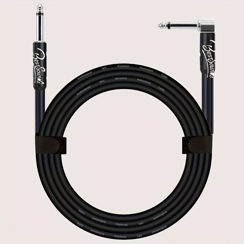 Cable de Guitarra Eléctrica Duradero de 10ft/20ft - Cable de Instrumento Macho a Hembra con Conectores de 1/4", Cable Redondo Flexible para Bajo, Teclado y Amplificador de Audio - Negro con Bandas de Goma Organizadoras, Accesorios para Guitarra Eléctrica