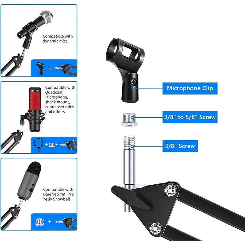 Soporte de micrófono de metal negro Arabest con brazo de tijeras ajustable - Ideal para grabación de estudio, transmisión en vivo de video y canto en línea, equipo de transmisión en vivo|Soporte de altura ajustable|Calidad de construcción duradera, sopor
