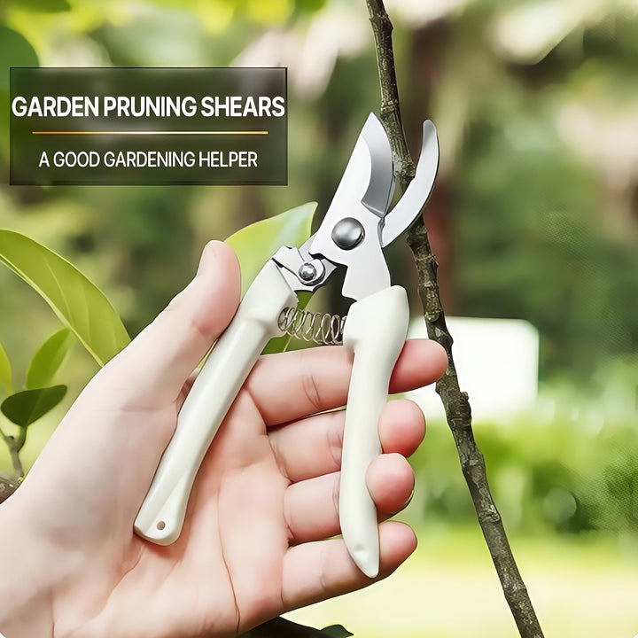 Tijeras de poda de acero inoxidable de primera calidad con mango blanco ergonómico - Cuchillas afiladas y duraderas para bonsái, huerta y jardinería general - Perfectas para recortes precisos y moldeado, herramientas de jardinería | Mango ergonómico | He
