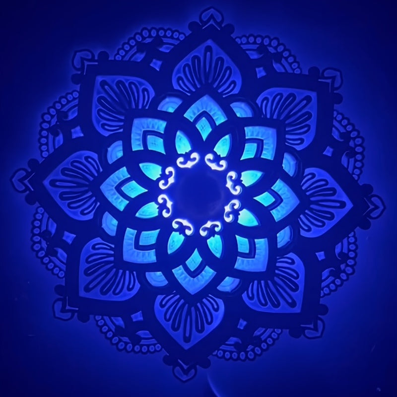 1 pieza de Luz Nocturna Mandala Intrincada - LED Iluminado, Diseño de Loto de Madera Multicapa - Ambiente Sereno para Yoga, Salas de Estar y Dormitorios.