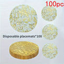 100pcs Manteles Desechables Elegantes con Lámina Dorada - Manteles Redondos de Poliéster Lujosos con Diseño de Malla Brillante para Bodas, Cumpleaños, Festividades - Ideales para Comedor y Decoración del Hogar, Manteles para Mesa de Comedor
