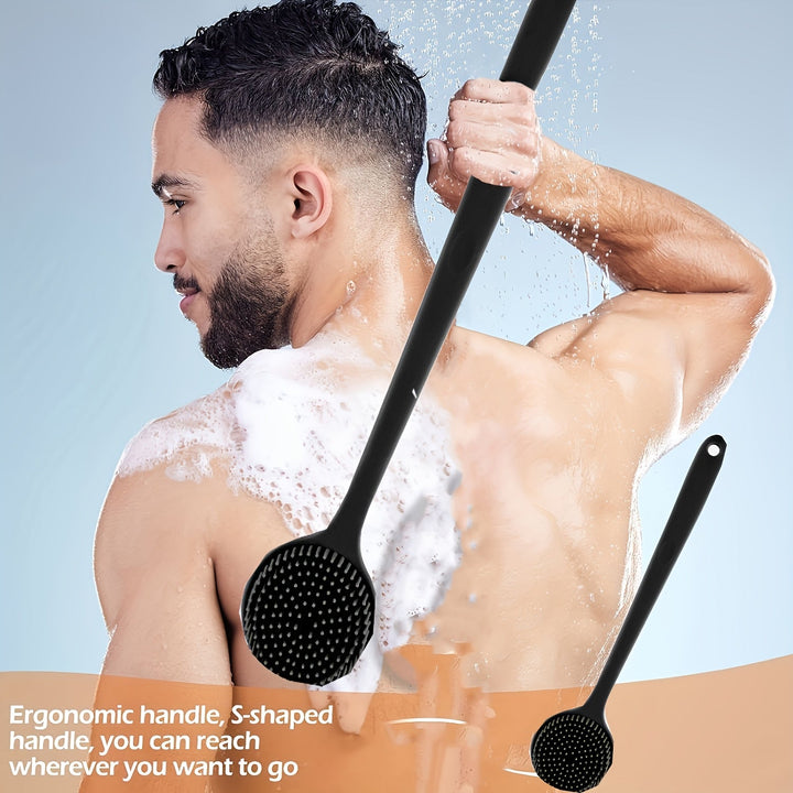 Escobilla de Baño con Mango Largo y Cerdas Suaves - Exfoliante Ergonómico para Espalda, Duradera y Fácil de Limpiar, Accesorio Higiénico para Masajes Corporales, Diseño Flexible en Beige Claro, Ideal para Uso Doméstico o Spa