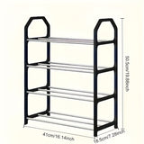 Estante de zapatos de 4 niveles que ahorra espacio - Resistente al polvo, organizador de metal y plástico, para entrada/salida, dormitorio, sala de estar, fácil de ensamblar, no requiere energía, solución de almacenamiento de zapatos | Estante de zapatos