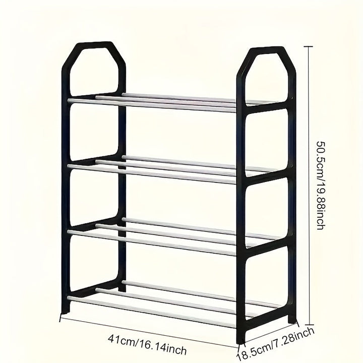 Estante de zapatos de 4 niveles que ahorra espacio - Resistente al polvo, organizador de metal y plástico, para entrada/salida, dormitorio, sala de estar, fácil de ensamblar, no requiere energía, solución de almacenamiento de zapatos | Estante de zapatos