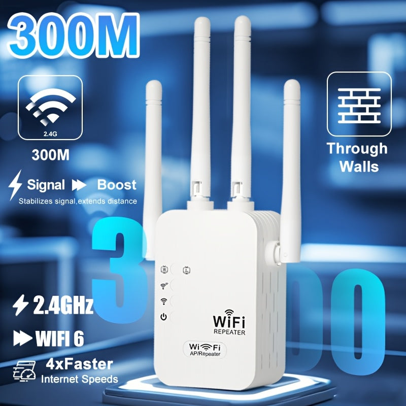 Repetidor de señal Wi-Fi, amplificador de red doméstica, cobertura estable en toda la casa, compatible con 2.4GHz y sistema WIFI6, enchufar y listo, sistema de 4 antenas, extensión fácil del WiFi, ideal para oficinas y cafeterías