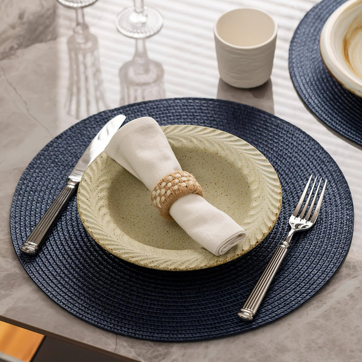 6 Unidades de Placemats Redondos de Plástico Tejido Placemats Lavables y Limpiables Alfombras de Mesa Adecuadas para Mesas de Comedor Resistentes al Calor y Antideslizantes Placemats Redondos Antideslizantes Alfombras de Mesa de PVC Estilo Occidental Ant