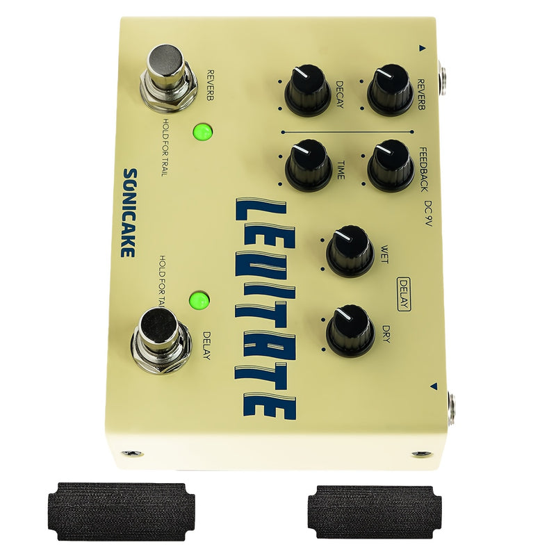 SONICAKE Pedal de efectos para guitarra con retraso y reverberación 2 en 1 - Levitación digital con retraso paramétrico y reverberación, control analógico, amarillo, conexión eléctrica de habitación, operación máxima de 36V, pedal de retraso para guitarr
