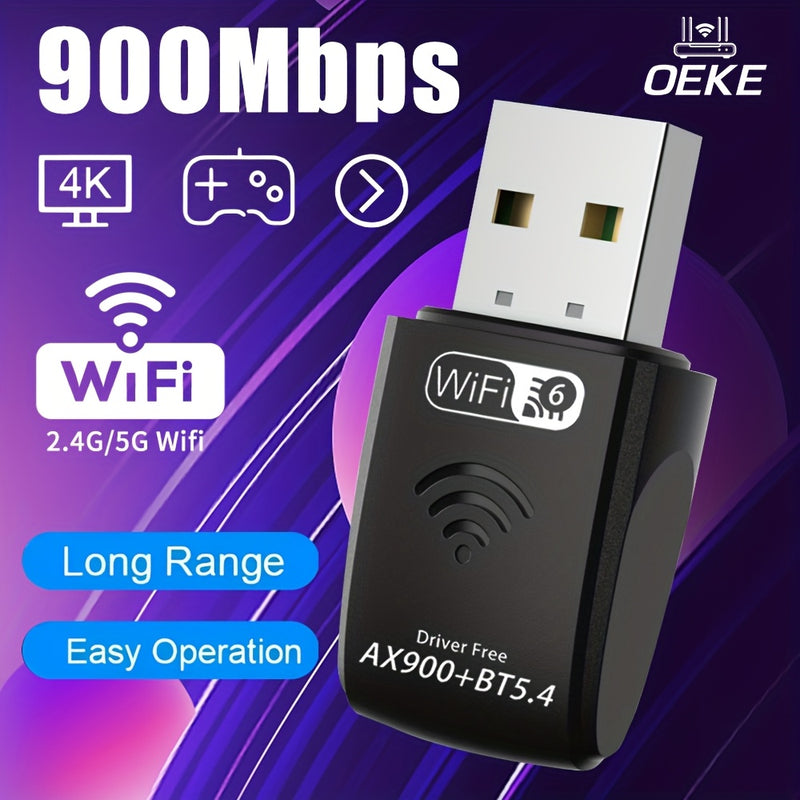 Adaptador de red WiFi AX900m de doble banda 2.4G/5G, USB inalámbrico 5.0, configuración sin herramientas para PC/Mac, antena doble, modo alimentado por USB, Wi-Fi 2.0