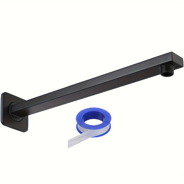 Negro Mate 40.64cm Mango de Ducha de Acero Inoxidable con Flange Azul - Montado en la Pared, Experiencia de Ducha de Lluvia de Ahorro de Espacio, Diseño Recto a Cuadrado para Baños Modernos, Accesorios de Baño | Acabado Negro Brillante | Construcción Dur