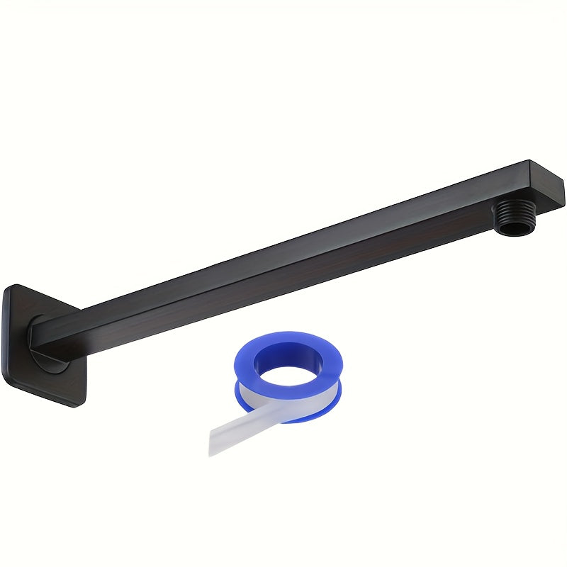 Negro Mate 40.64cm Mango de Ducha de Acero Inoxidable con Flange Azul - Montado en la Pared, Experiencia de Ducha de Lluvia de Ahorro de Espacio, Diseño Recto a Cuadrado para Baños Modernos, Accesorios de Baño | Acabado Negro Brillante | Construcción Dur