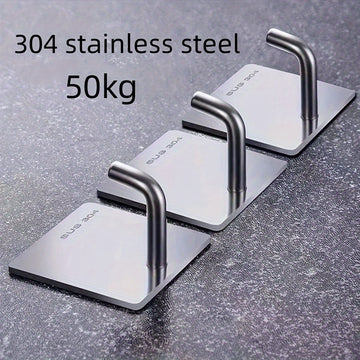 5/21pcs Ganchos Adhesivos de Acero Inoxidable, Ganchos de Pared Fuertes Sin Taladro para Baño, Cocina, Puerta, Ganchos para Toallas y Abrigos de Alta Resistencia, Estilo Contemporáneo, Ganchos de Utilidad