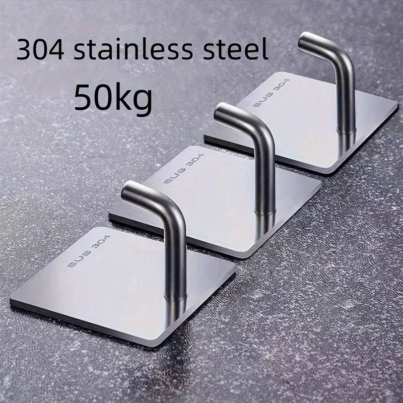 5/21pcs Ganchos Adhesivos de Acero Inoxidable, Ganchos de Pared Fuertes Sin Taladro para Baño, Cocina, Puerta, Ganchos para Toallas y Abrigos de Alta Resistencia, Estilo Contemporáneo, Ganchos de Utilidad