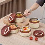 Juego de 1 lonchera térmica redonda de 2000 ml con 4 recipientes de acero inoxidable, apta para microondas, ideal para oficina, escuela, viajes, picnic y comida para llevar