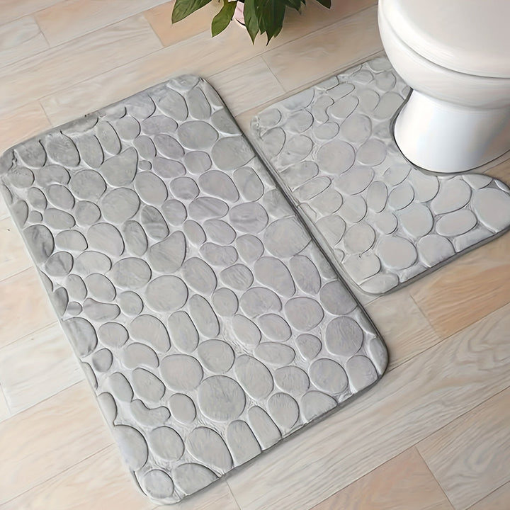 Juego de 3 alfombras de baño con relieve en forma de adoquines, ultra suaves y antideslizantes, alfombras absorbentes para bañera con contorno en forma de U clásico, accesorios y suministros para baño