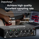 DEPUSHENG MD22 Interfaz de audio USB, 24 bits 192kHz, XLR con alimentación fantasma de 48V, baja latencia para grabación de música, transmisión, podcasting, compatible con PC/Win/Mac