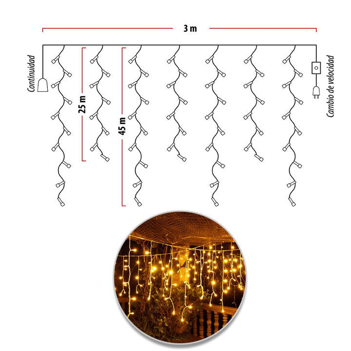 Cortina LED Intercalada 3 Metros 100 LED Decoración Navidad Cálida 100LEDCC4