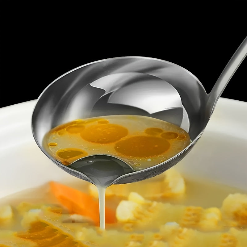 Cuchara Separadora de Aceite de Acero Inoxidable - 1pc Cucharón para Eliminar Grasa, Colador de Grasa para Sopa y Salsa, Herramienta de Filtro de Aceite para Olla Caliente con Mango Largo y Boquilla para Vertido para Uso en Cocina
