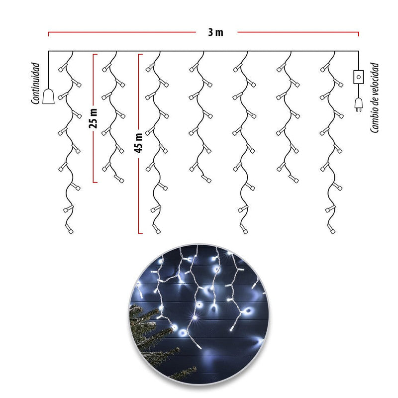 Cortina LED Intercalada 3 Metros 100 LED Decoración Navidad Blanca 100LEDCB2