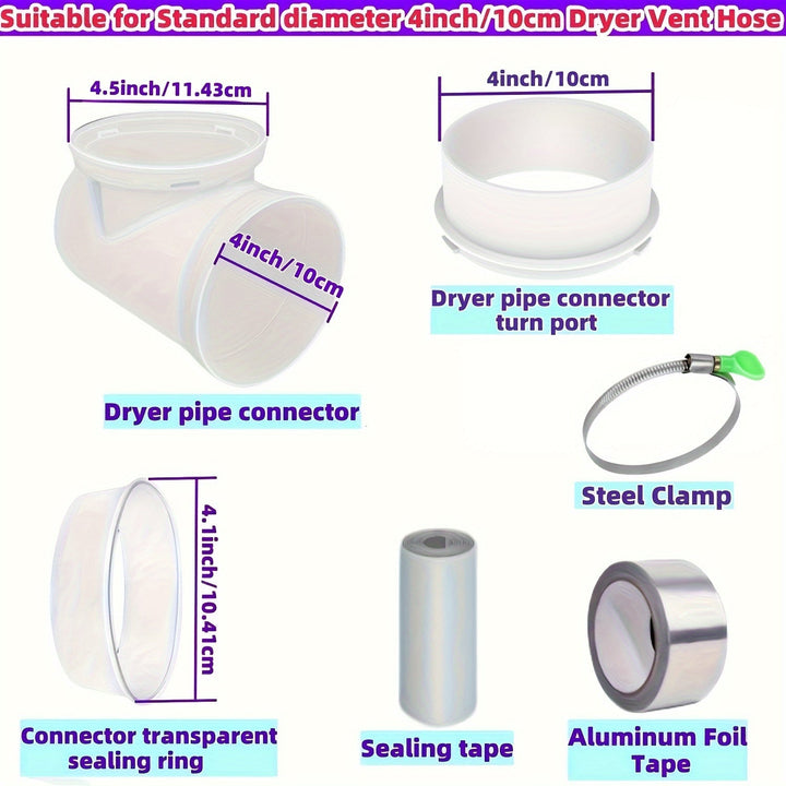 Kit de Conexión de Conducto para Secadora de Ropa Mejorado Estándar de 4 Pulgadas con Soporte y Conector de Tubo de Secadora STV-90 para Ventilación Interior - No Requiere Electricidad