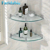 2 piezas de estantes de ducha de esquina montados en la pared con vidrio templado y barandillas de acero inoxidable - Organizador de baño que ahorra espacio para artículos de tocador, champú, acondicionador y más - Caddy de ducha duradero para baños mode