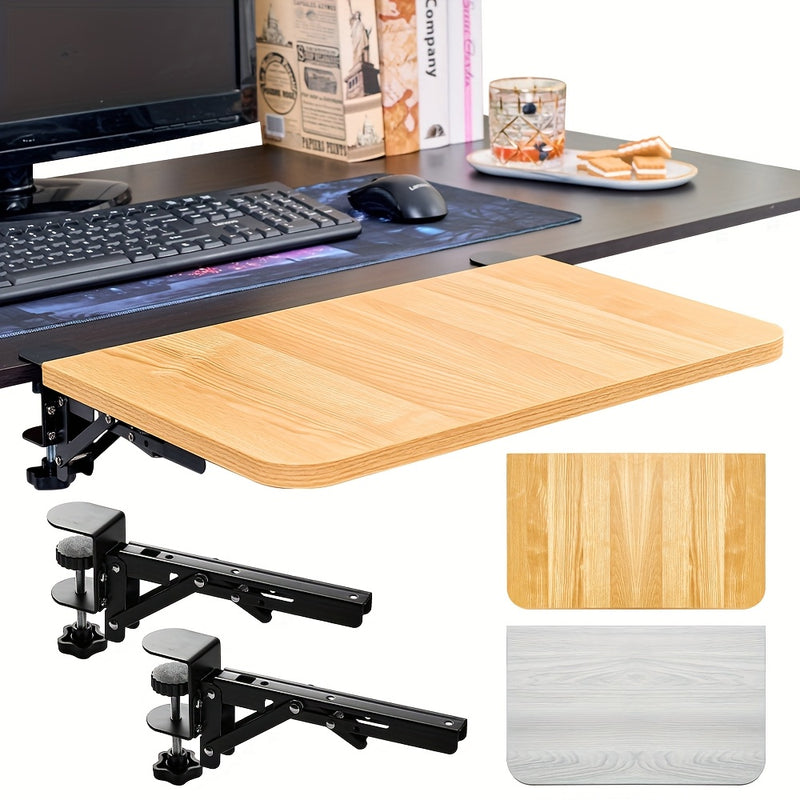Tablero Plegable de Madera para Escritorio con Soporte Extensible + Base, 1.8 cm de Grosor sin Taladrar para Teclado (2 Bases + 1 Tablero), Estable y Seguro Sin Dañar la Mesa, Organizador de Escritorio y Cajones para Hogar, 40 cm / 50 cm
