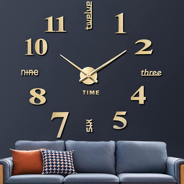 Relojes de Pared Grandes sin Marco JUJUDA 3D para Decoración de Sala, Pegatinas de Reloj Grande Moderno para Cocina y Dormitorio, Kit de Reloj Gigante Silencioso para Decoración Interior en Casa u Oficina