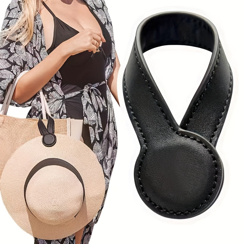 Pack de 1 Gancho Magnético para Sombreros en Cuero Sintético - Colgador Portátil Montado en la Pared para Bolsos, Cierre Magnético Seguro, Diseño Duradero y Elegante para Carteras, Accesorios de Viaje, Organizador de Sombreros | Diseño Elegante | Textura
