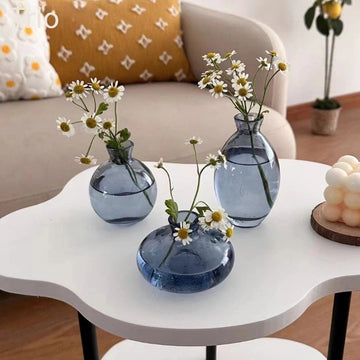Conjunto de 3 jarrones de vidrio modernos, jarrón redondo decorativo transparente para hidroponía y flores secas, trío de pequeños jarrones de vidrio de lujo creativos, elegante exhibición para la mesa.