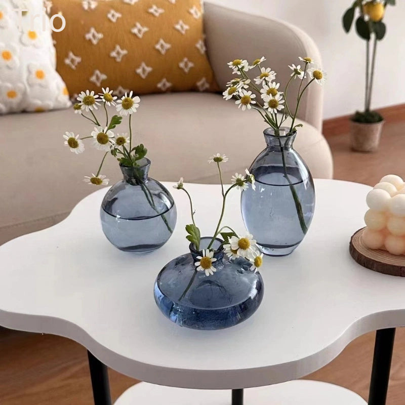 Conjunto de 3 jarrones de vidrio modernos, jarrón redondo decorativo transparente para hidroponía y flores secas, trío de pequeños jarrones de vidrio de lujo creativos, elegante exhibición para la mesa.