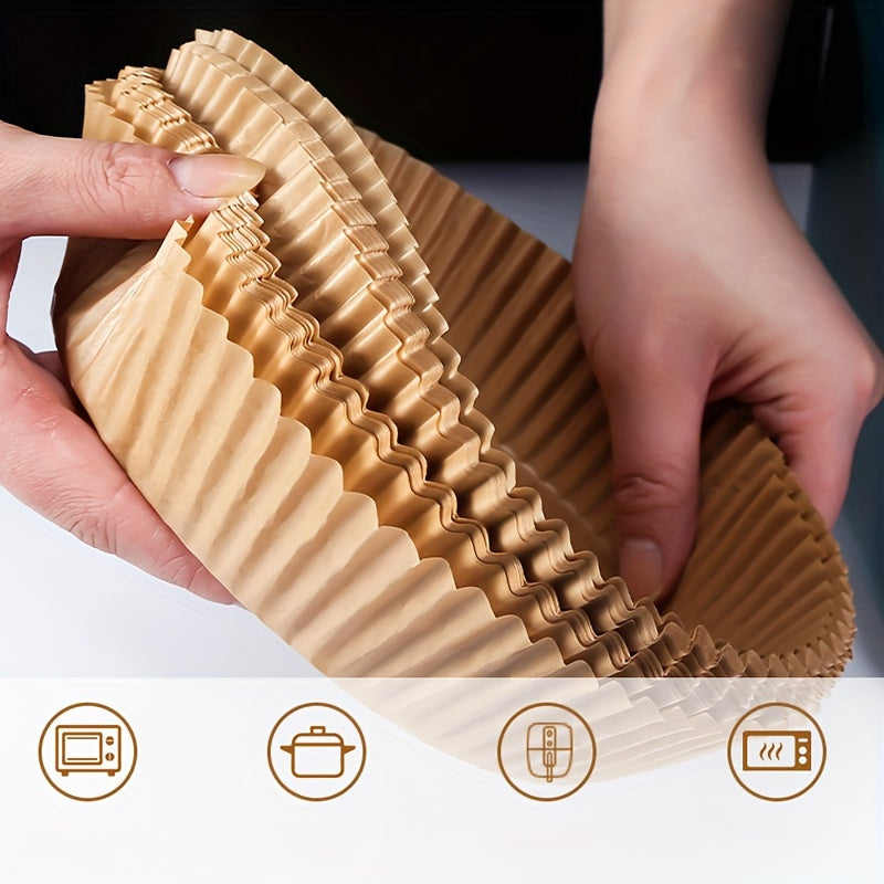 25/50pcs Forros de Papel Desechables para Freidora de Aire, Almohadillas Antiadherentes de Un Solo Uso, Papel de Hornear Resistente al Aceite y Agua para Microondas (16.0 cm), Papel Perforado Antigrasa