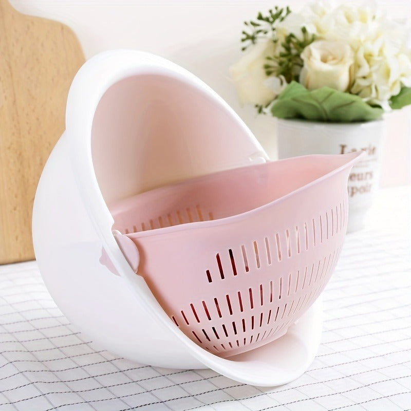 Colador de una sola pieza, cesta de drenaje de dos niveles, colador de plástico rotativo, cesta de lavado reutilizable, colador para la cocina, cesta de lavado de frutas y verduras, artículos de cocina, herramientas de cocina, accesorios de cocina, sin b