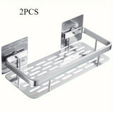 2 piezas de estantes de ducha autoadhesivos sin taladro - Soporte de almacenamiento de baño y cocina montado en la pared, aleación de aluminio duradera, acabado negro elegante, ganchos organizadores de ducha resistentes a la oxidación, adecuados para duc
