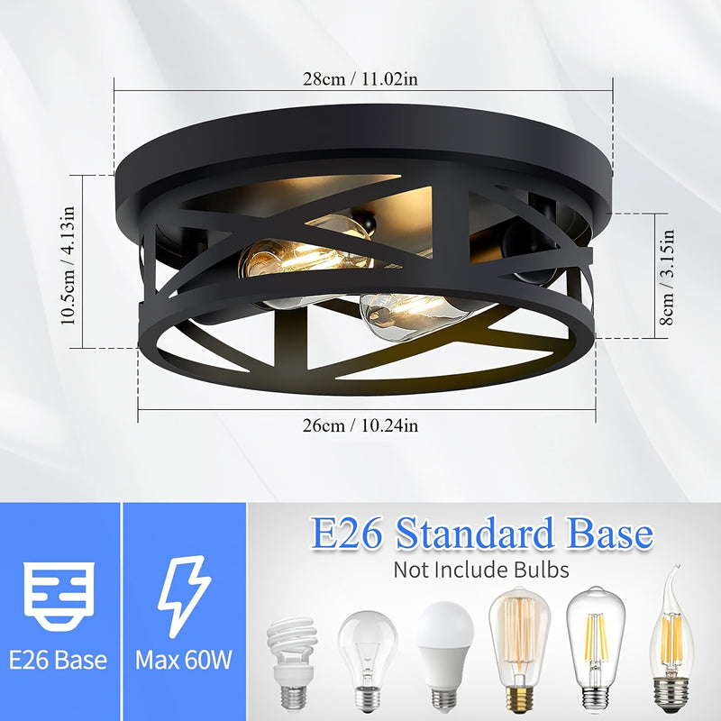 Lámpara de techo industrial negra moderna - Plafón de 2 luces para cocina, pasillo o estilo rústico (No incluye focos)
