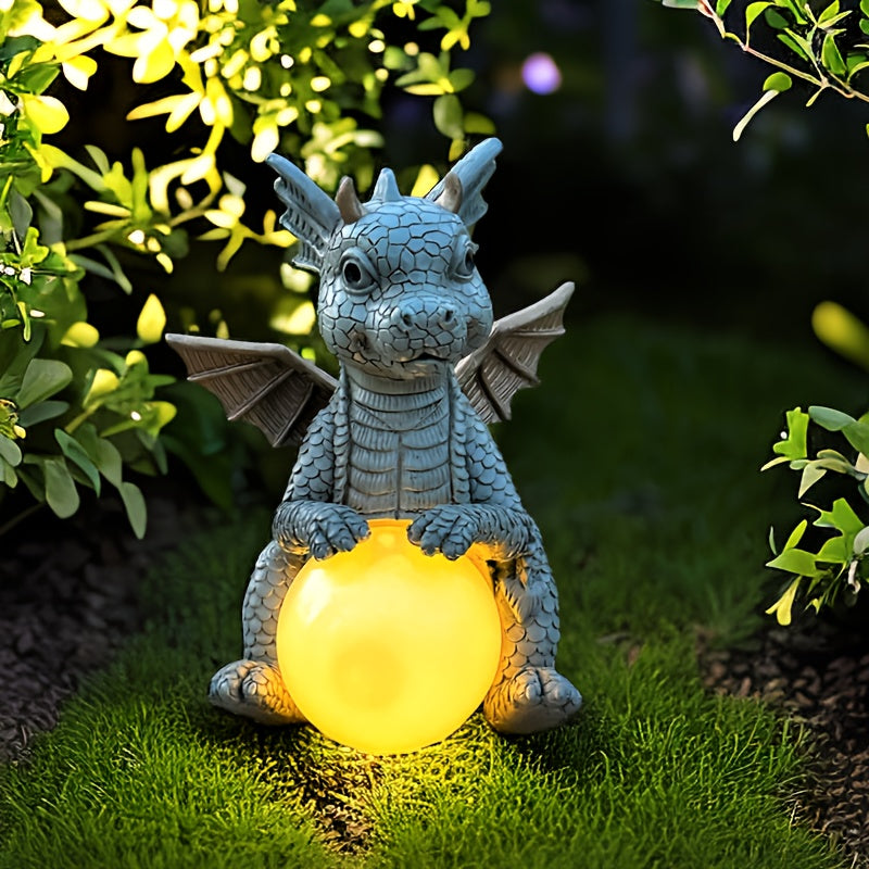 XXOASIS - Lámpara solar de dinosaurio para jardín, decoración de resina para exteriores, control de botón pulsador recargable, batería de níquel de 200 mAh, iluminación solar para exteriores.