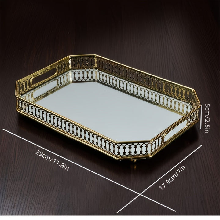 Bandeja organizadora de maquillaje dorada, 1 unidad, bandeja de metal lujosa para cosméticos y perfumes, decoración para baño, tocador o dormitorio