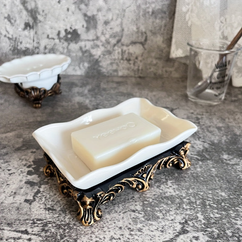 1pc Jabonera Elegante de Cerámica con Función de Drenaje - Ovalada, Antideslizante, Accesorio Decorativo para Baño, Adecuada para Hogar, Hotel y Restaurante, Dispensador de Jabón para Baño, Adecuada para Fregadero de Cocina
