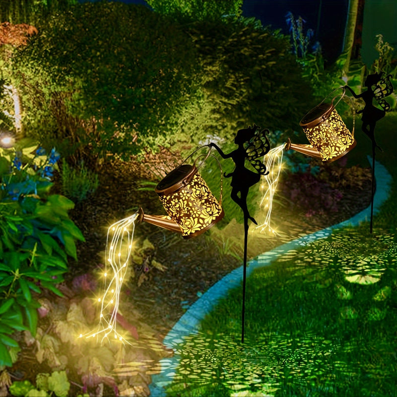 Mairuike Ruider Fairy Solar Water Boiler Light - Decoración de jardín al aire libre con candelabro de borla, tanque de agua solar y linterna de patio, resistente al plástico y el hierro, eficiente en energía para el patio trasero, porche y jardín - Regal