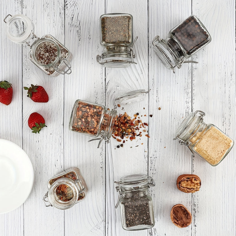 8 frascos de vidrio cuadrados de 100 ml con tapas de metal, reutilizables, ideales para almacenar alimentos, granos, especias y mermelada, perfectos para organizar la cocina