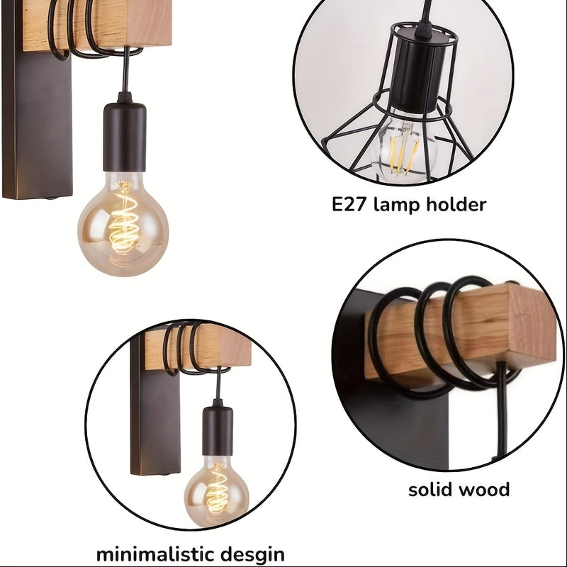 Linterna de Pared Creativa de Madera para Arte, Lámpara de Noche Sencilla y Retro para Dormitorio de Hotel, Pasillo o Escalera del Salón (Bombilla no Incluida)
