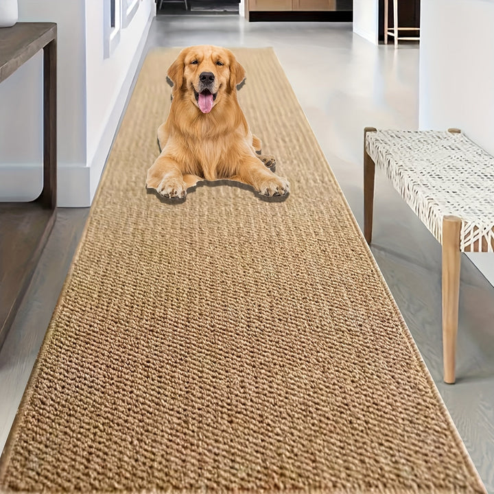 1pc Alfombra Extra Larga para Pasillo - Textura de Jute 100% Poliéster, Duradera y Lavable a Máquina, Gran Alfombra Rectangular para Sala, Cocina, Dormitorio o Entrada - Marrón, Apariencia de Fibra Natural, Tela Resistente al Desgaste, Alfombra Texturiza