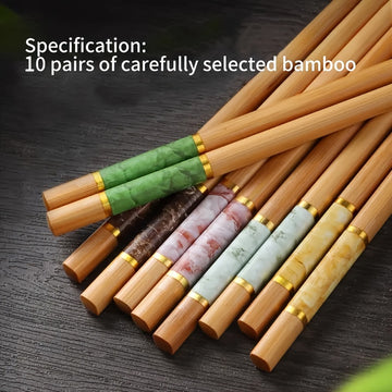 5 pares/10 pares de palillos chinos de bambú natural de montaña, multicolor, antideslizantes, resistentes a altas temperaturas, reutilizables, para hogar y restaurante