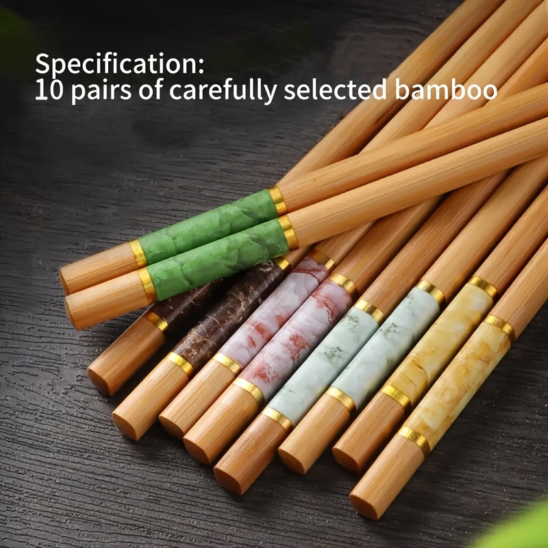 5 pares/10 pares de palillos chinos de bambú natural de montaña, multicolor, antideslizantes, resistentes a altas temperaturas, reutilizables, para hogar y restaurante